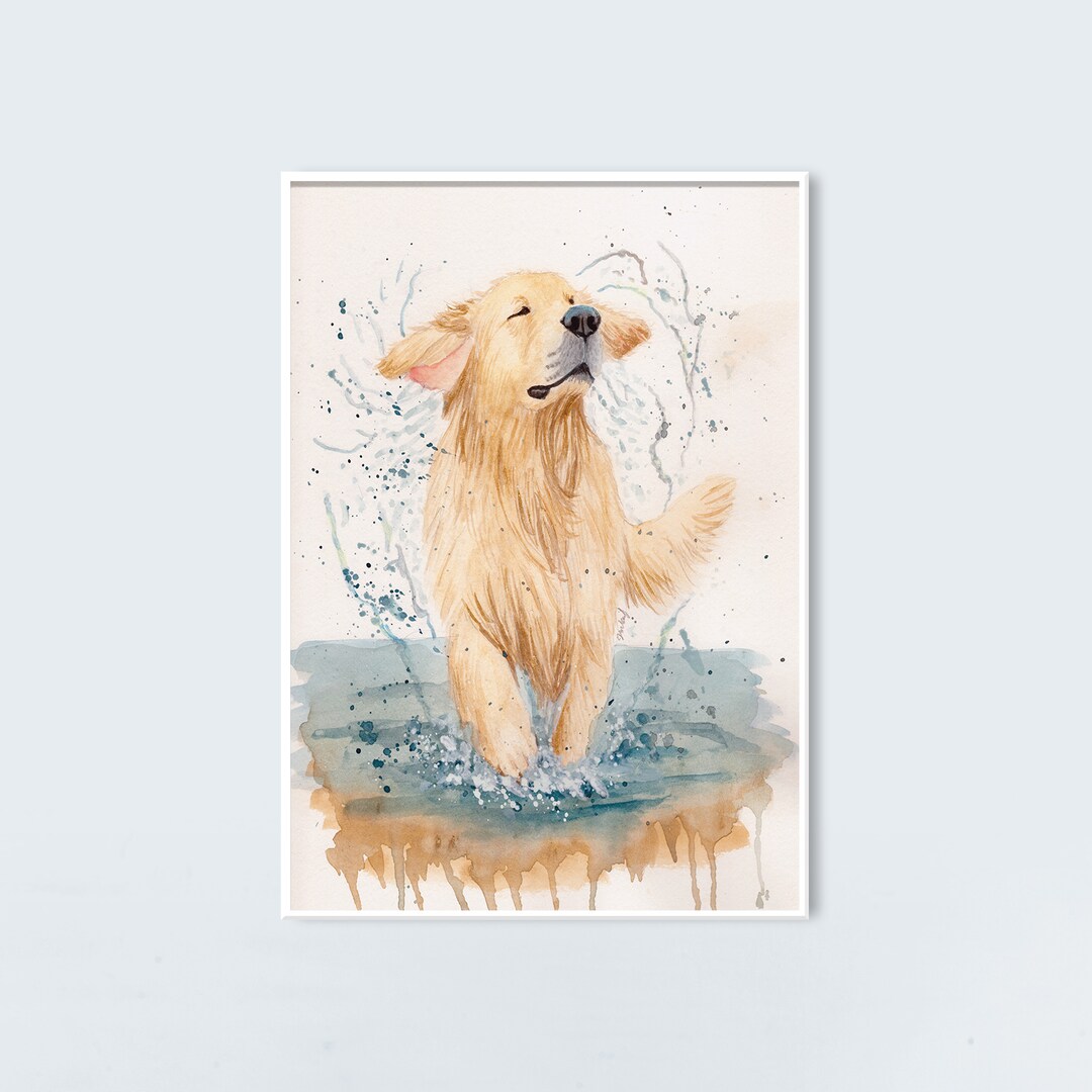 Golden Retriever Splashing 9x12